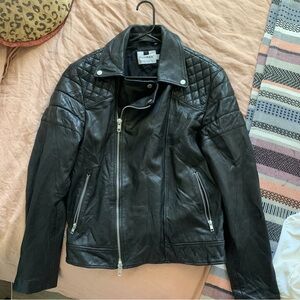 Topshop Topman Quilted Black Leather Biker Jacket